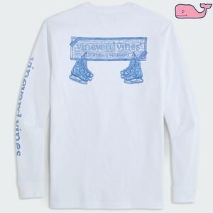 PRICE DROP‼️NWT Vineyard Vines Mens XL White Hockey w/ Box Logo L/S Pocket Tee
